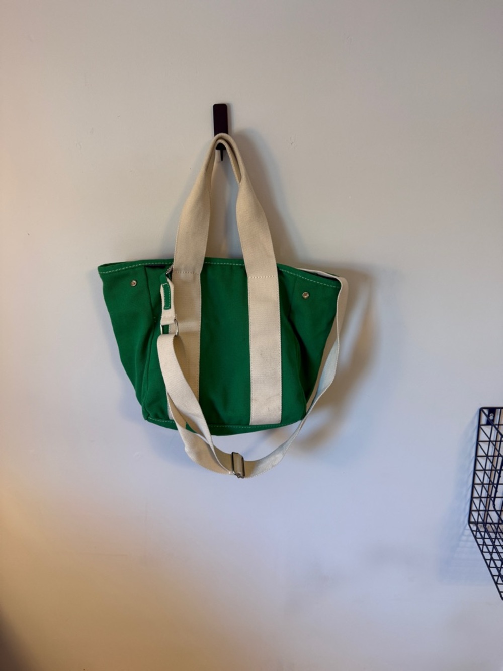 Lands' End Green Canvas Tote with Cream Straps